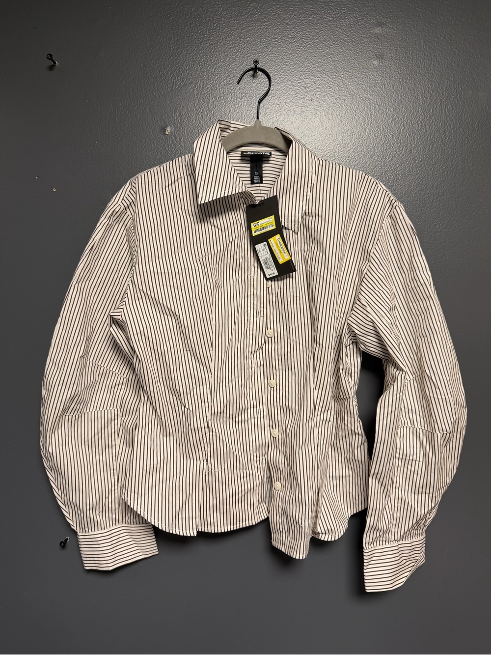 NWT Future Collective Brown White Striped Barrel Sleeve Button Up Size XS